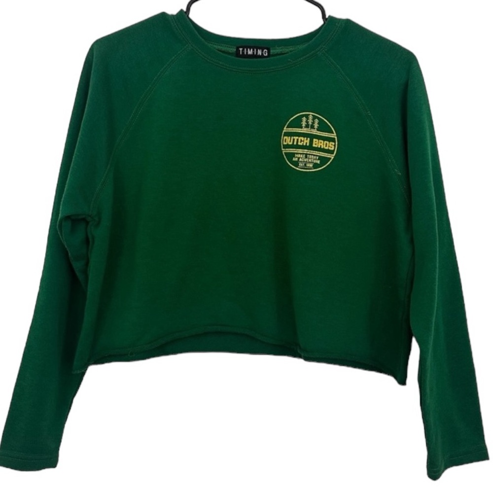 Dutch bros GREEN Cropped Crewneck ‘MAKE TODAY AN ADVENTURE’ MEDIUM EST. 1…